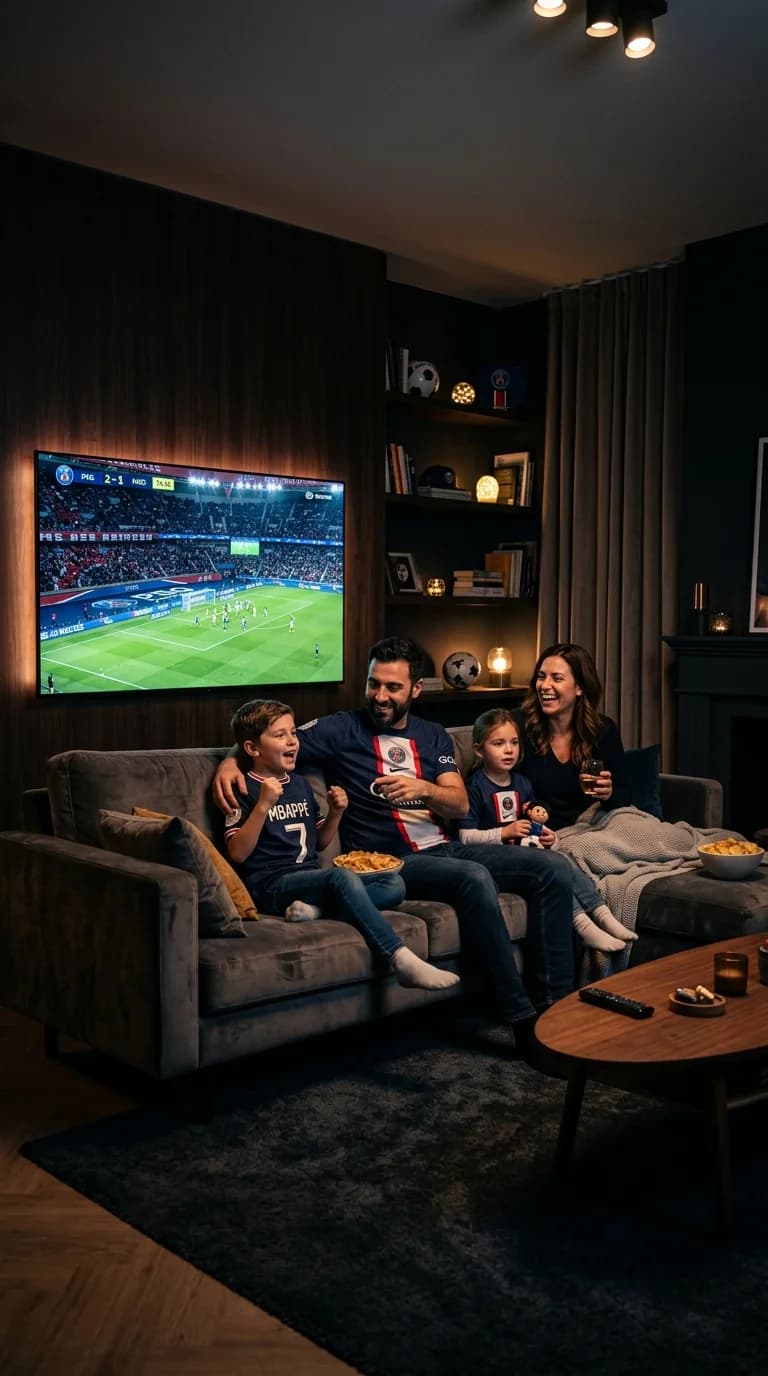 Famille regardant la TV sur mobile