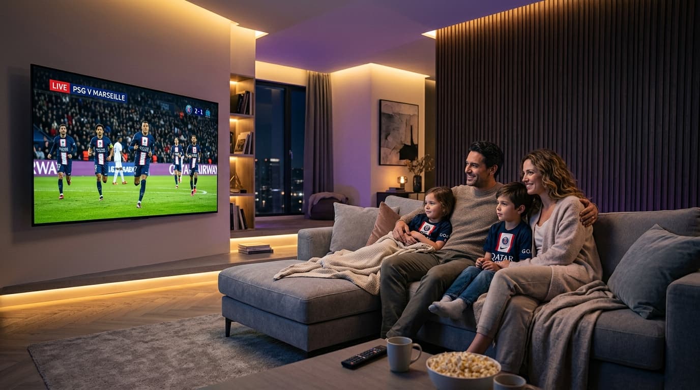 Famille regardant un match PSG en direct